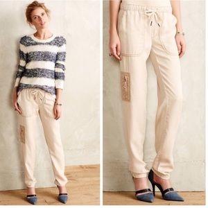 HEI HEI tan elastic waist Tencel mid rise pants sz 30